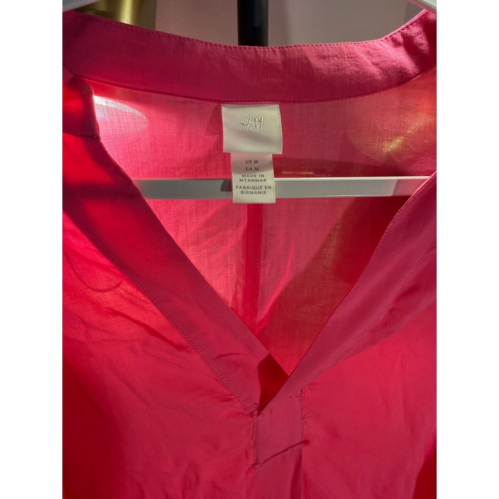 HM Hot Pink Kaftan Tunic Dress Long Sleeve V-Neck High-Low Hem Medium - Picture 5 of 8
